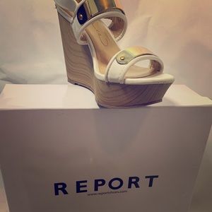 White & Gold Report Wedge heel